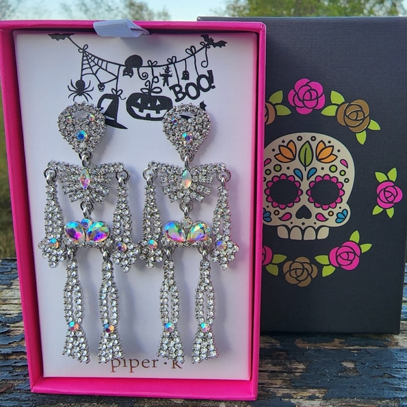 Crystal Iridescent Halloween Skeleton Earrings - Picture 1 of 4